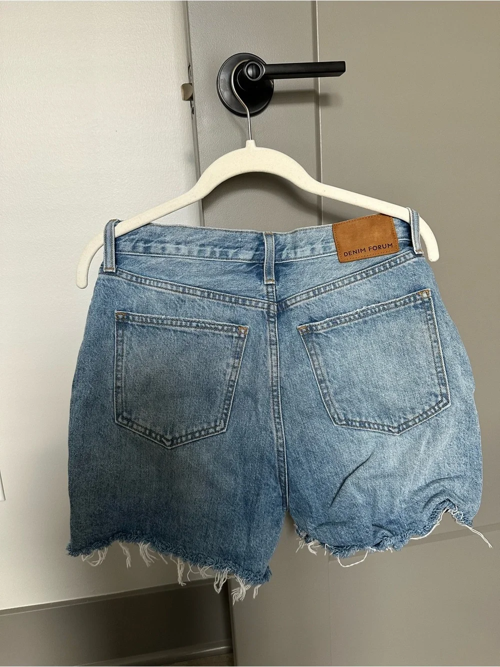 Aritzia DENIM FORUM Light Blue High-Rise Cutoff Denim Shorts
